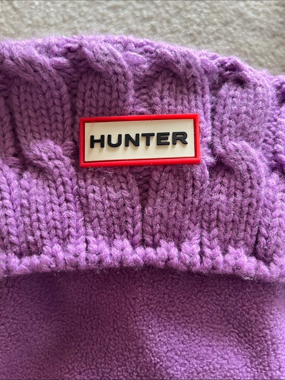 Hunter Lavender Fleece Boot Sock Liners with Cable Knit Cuff - Picture 2 of 3
